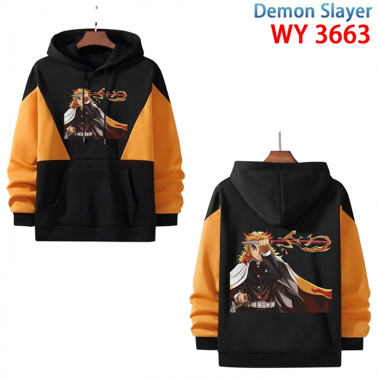 Demon Slayer Kimets  Anime black and yellow pure cotton hooded patch pocket sweater from XS to 4XL WY-3663-3