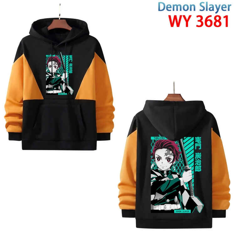 Demon Slayer Kimets  Anime black and yellow pure cotton hooded patch pocket sweater from XS to 4XL  WY-3681-3