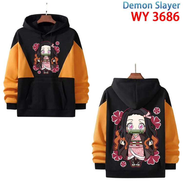 Demon Slayer Kimets  Anime black and yellow pure cotton hooded patch pocket sweater from XS to 4XL WY-3686-3