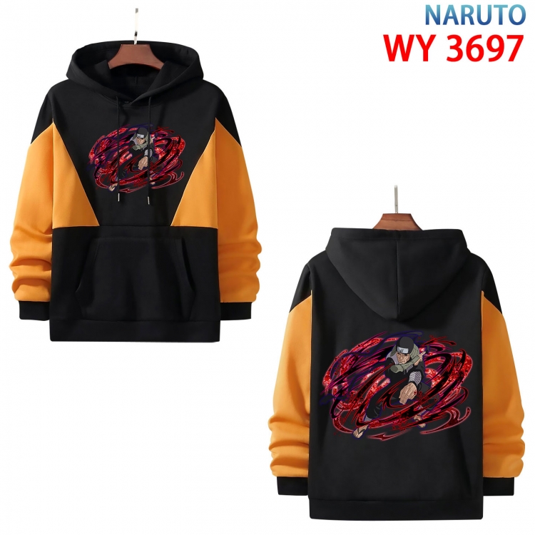 Naruto Anime black and yellow pure cotton hooded patch pocket sweater from XS to 4XL WY-3697-3