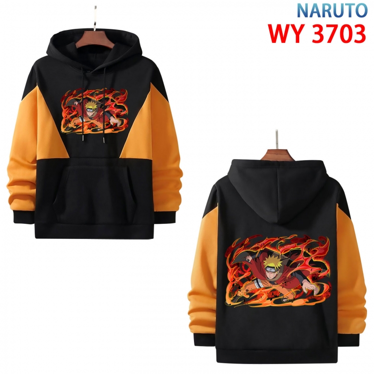 Naruto Anime black and yellow pure cotton hooded patch pocket sweater from XS to 4XL WY-3703-3