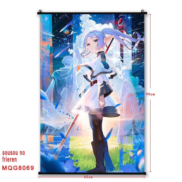 Frieren: Beyond Journeys End Anime black Plastic rod Cloth painting Wall Scroll 60X90CM  MQG-8069