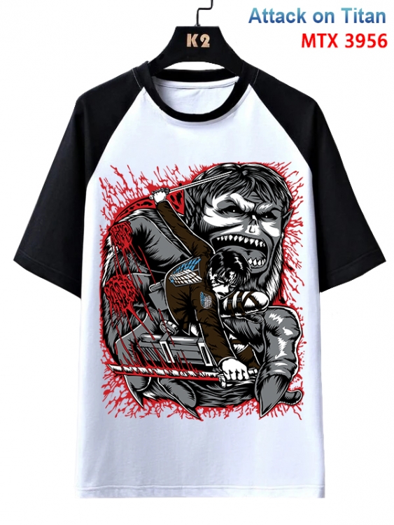 Shingeki no Kyojin Anime raglan sleeve cotton T-shirt from XS to 3XL MTX-3956