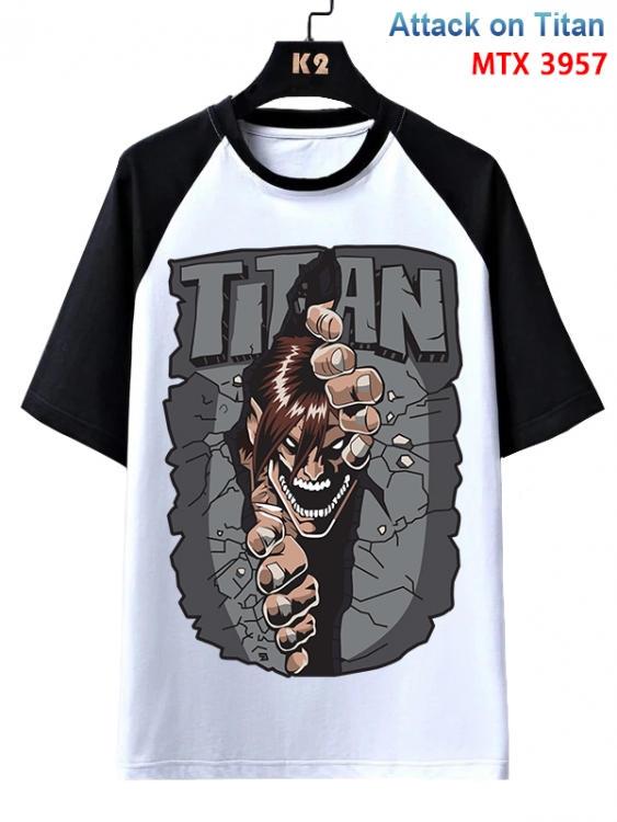 Shingeki no Kyojin Anime raglan sleeve cotton T-shirt from XS to 3XL MTX-3957