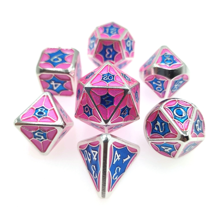 Mesh style Zinc alloy metal entertainment dice board game tools iron box packaging   a set of 7 HYX-073