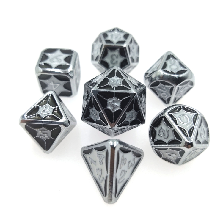 Mesh style Zinc alloy metal entertainment dice board game tools iron box packaging   a set of 7 HYX-070