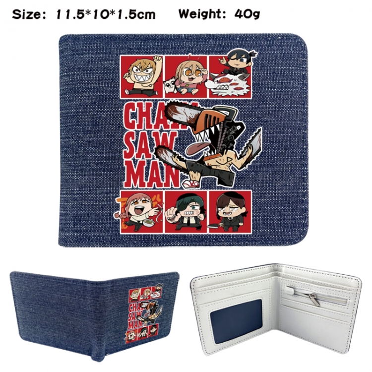 Chainsaw man Anime denim folding full-color wallet 11.5X10X1.5CM