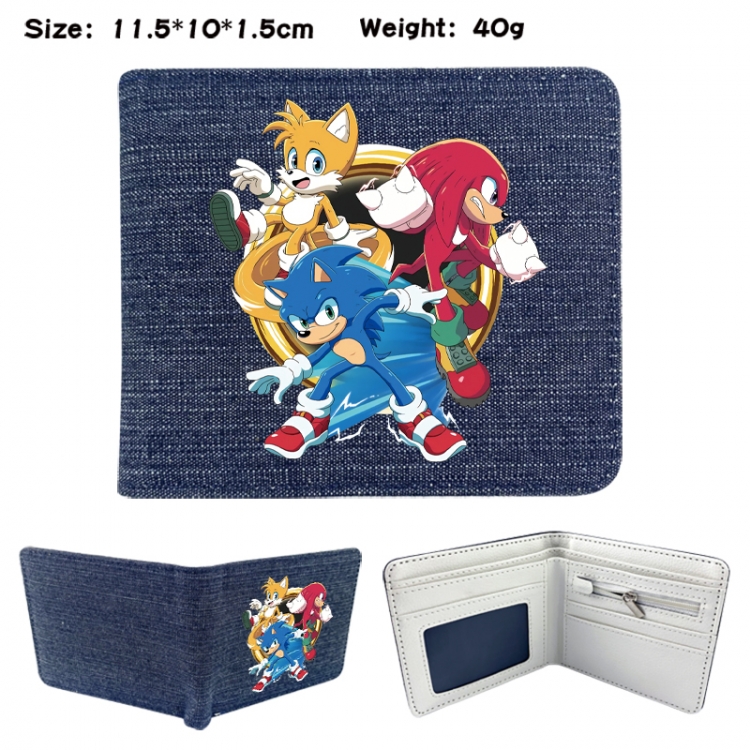 Sonic The Hedgehog Anime denim folding full-color wallet 11.5X10X1.5CM