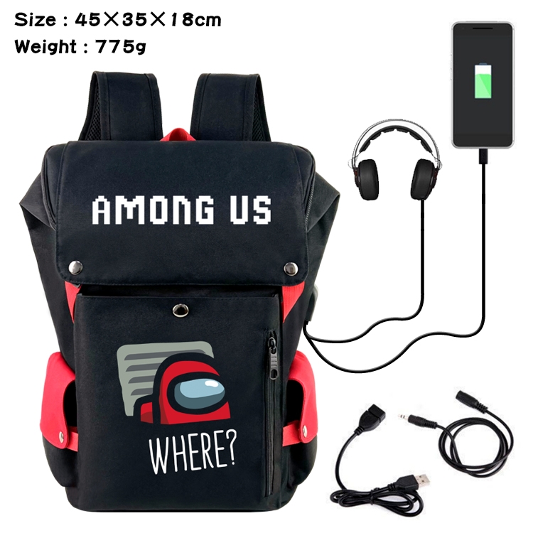 among us Anime Canvas Bucket Data Cable Backpack School Bag 45X35X18CM 775G