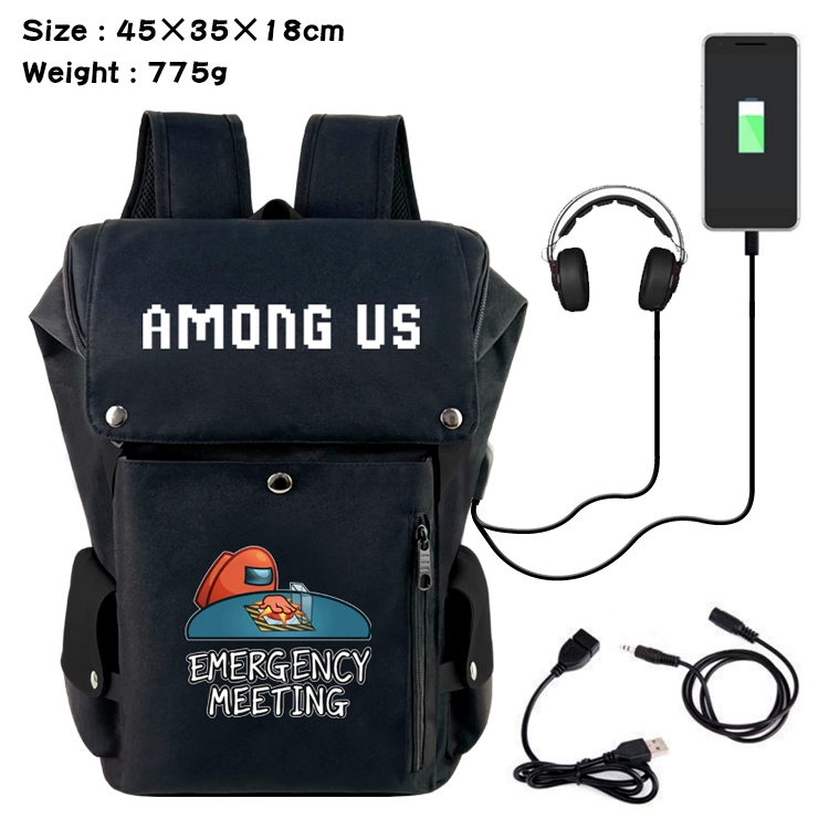 among us Anime Canvas Bucket Data Cable Backpack School Bag 45X35X18CM 775G