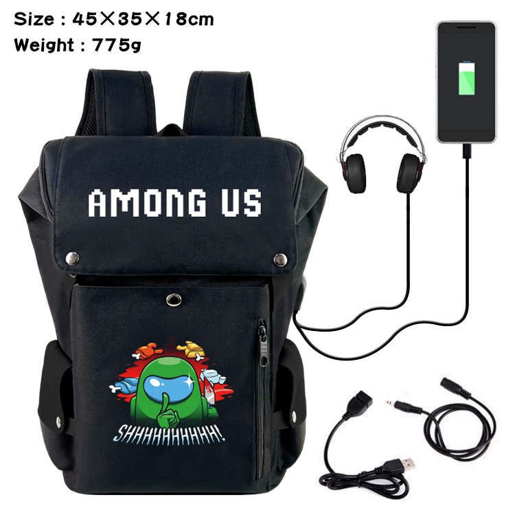 among us Anime Canvas Bucket Data Cable Backpack School Bag 45X35X18CM 775G