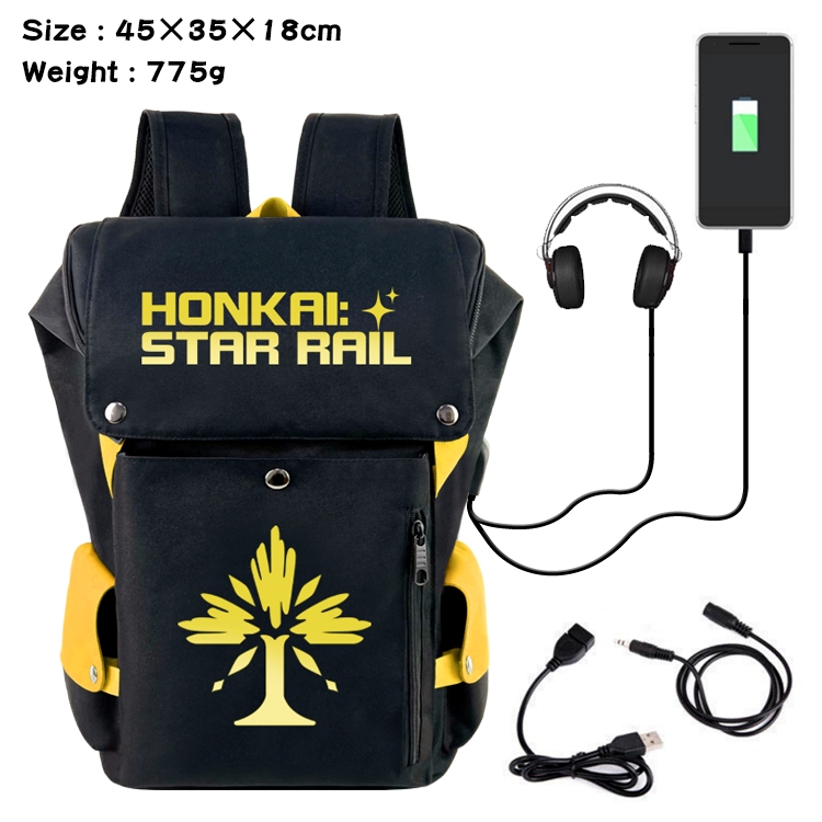 Honkai: Star Rail Anime Canvas Bucket Data Cable Backpack School Bag 45X35X18CM 775G