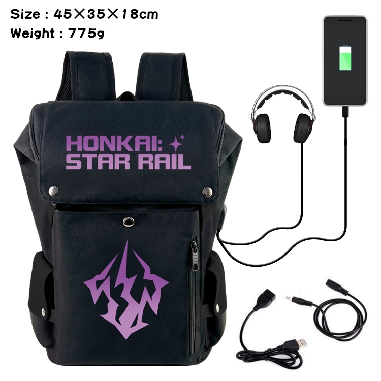 Honkai: Star Rail Anime Canvas Bucket Data Cable Backpack School Bag 45X35X18CM 775G