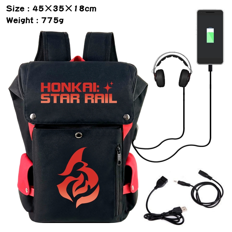 Honkai: Star Rail Anime Canvas Bucket Data Cable Backpack School Bag 45X35X18CM 775G