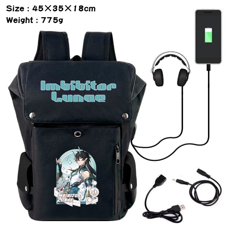 Honkai: Star Rail Anime Canvas Bucket Data Cable Backpack School Bag 45X35X18CM 775G