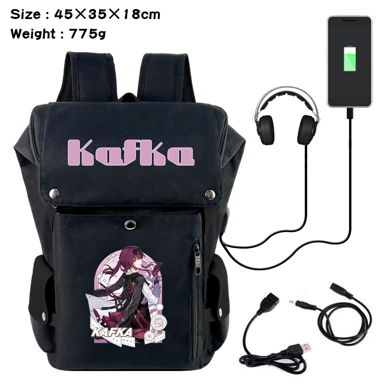 Honkai: Star Rail Anime Canvas Bucket Data Cable Backpack School Bag 45X35X18CM 775G