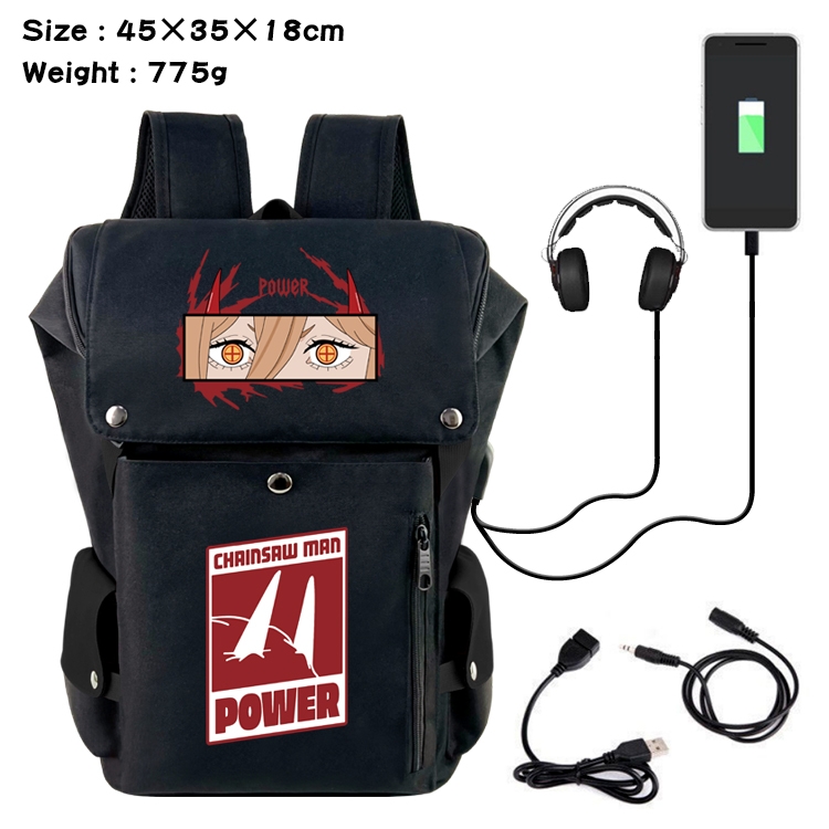 Chainsawman Anime Canvas Bucket Data Cable Backpack School Bag 45X35X18CM 775G