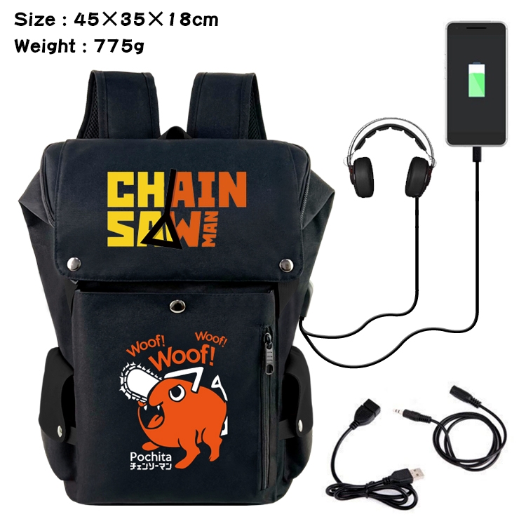 Chainsawman Anime Canvas Bucket Data Cable Backpack School Bag 45X35X18CM 775G