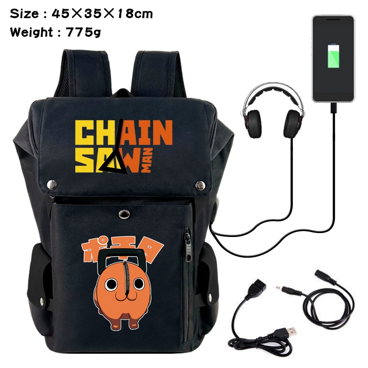 Chainsawman Anime Canvas Bucket Data Cable Backpack School Bag 45X35X18CM 775G