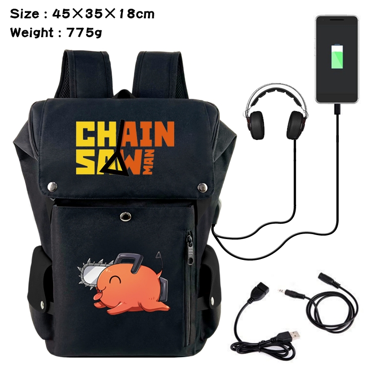 Chainsawman Anime Canvas Bucket Data Cable Backpack School Bag 45X35X18CM 775G