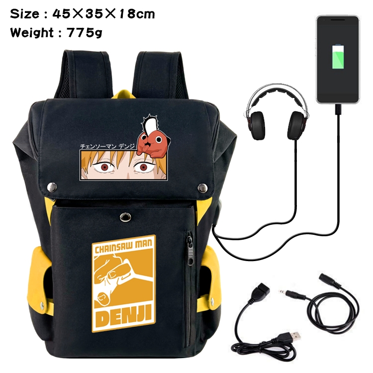 Chainsawman Anime Canvas Bucket Data Cable Backpack School Bag 45X35X18CM 775G