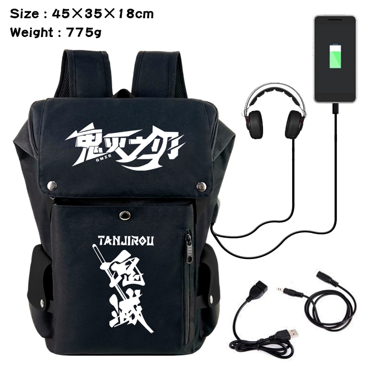 Demon Slayer Kimets Anime Canvas Bucket Data Cable Backpack School Bag 45X35X18CM 775G