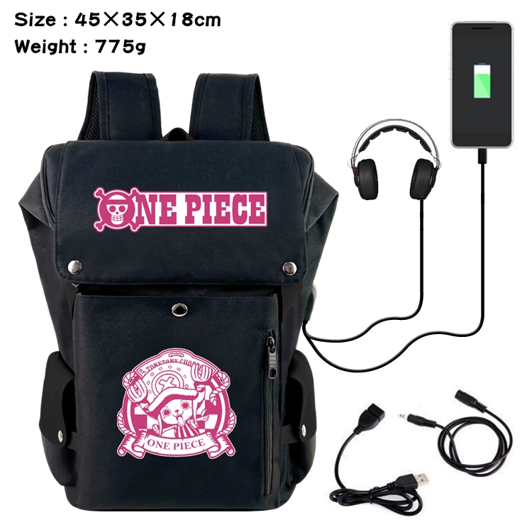 One Piece Anime Canvas Bucket Data Cable Backpack School Bag 45X35X18CM 775G