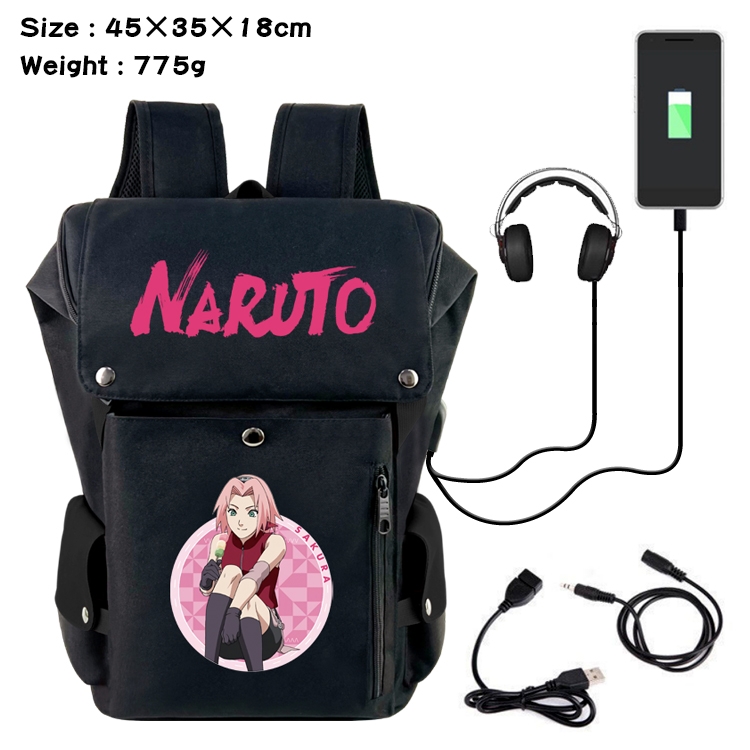 Naruto  Anime Canvas Bucket Data Cable Backpack School Bag 45X35X18CM 775G