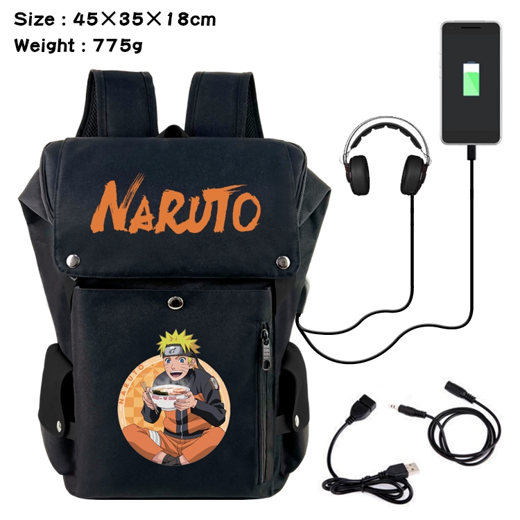 Naruto  Anime Canvas Bucket Data Cable Backpack School Bag 45X35X18CM 775G