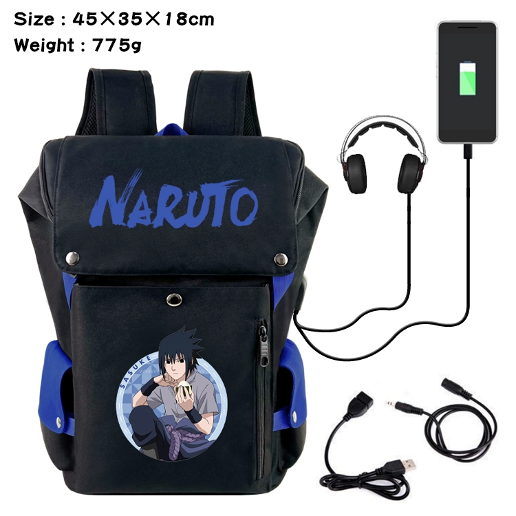 Naruto  Anime Canvas Bucket Data Cable Backpack School Bag 45X35X18CM 775G