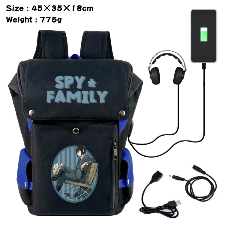 SPY×FAMILY Anime Canvas Bucket Data Cable Backpack School Bag 45X35X18CM 775G