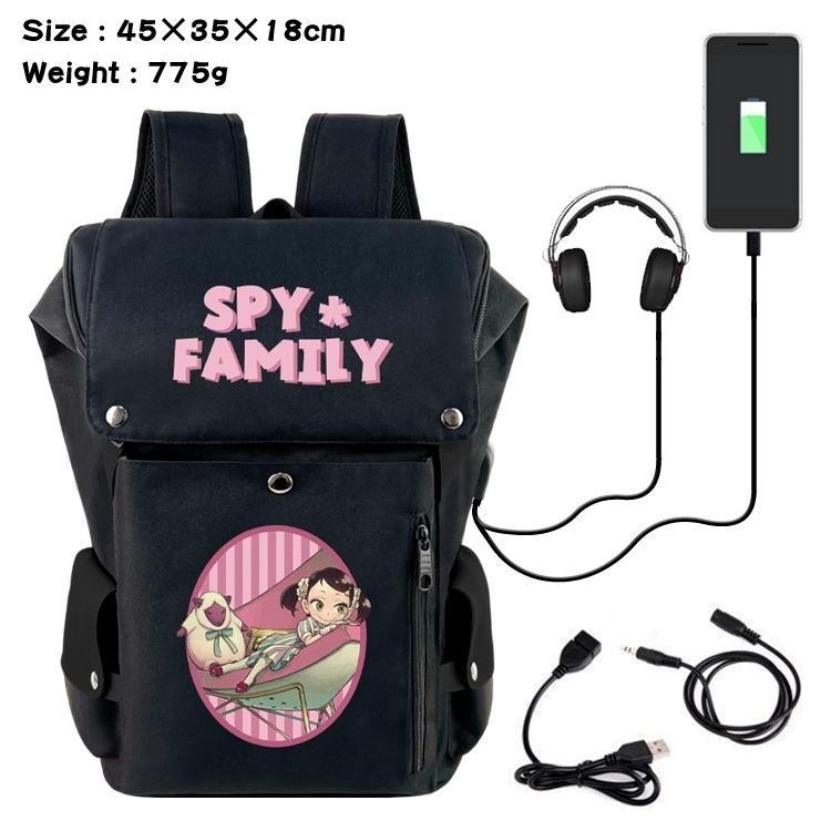 SPY×FAMILY Anime Canvas Bucket Data Cable Backpack School Bag 45X35X18CM 775G