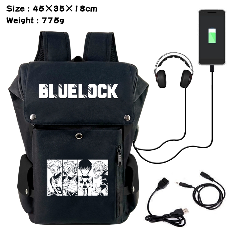 BLUE LOCK  Anime Canvas Bucket Data Cable Backpack School Bag 45X35X18CM 775G