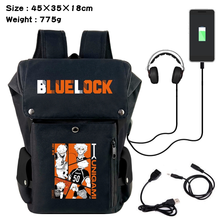 BLUE LOCK  Anime Canvas Bucket Data Cable Backpack School Bag 45X35X18CM 775G