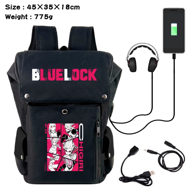 BLUE LOCK  Anime Canvas Bucket Data Cable Backpack School Bag 45X35X18CM 775G