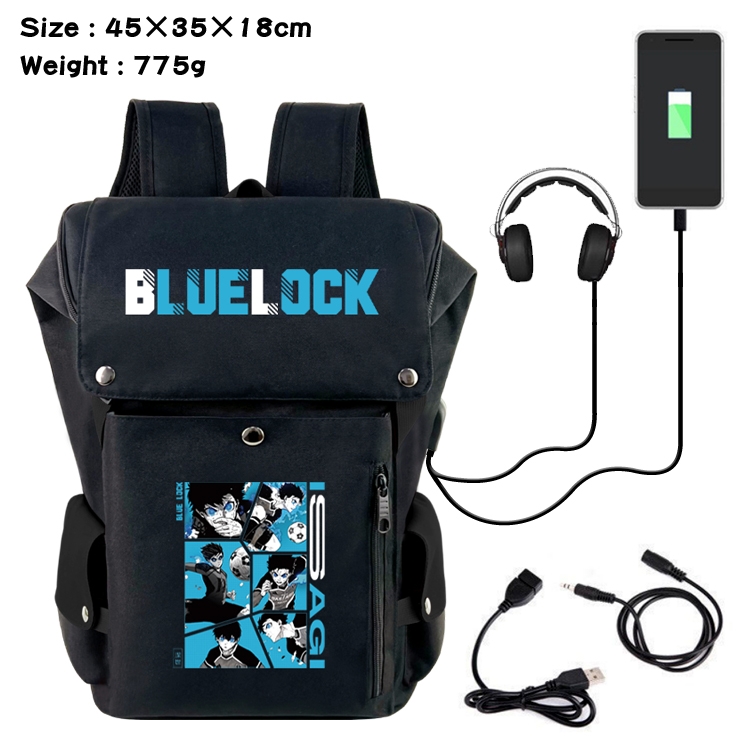 BLUE LOCK  Anime Canvas Bucket Data Cable Backpack School Bag 45X35X18CM 775G