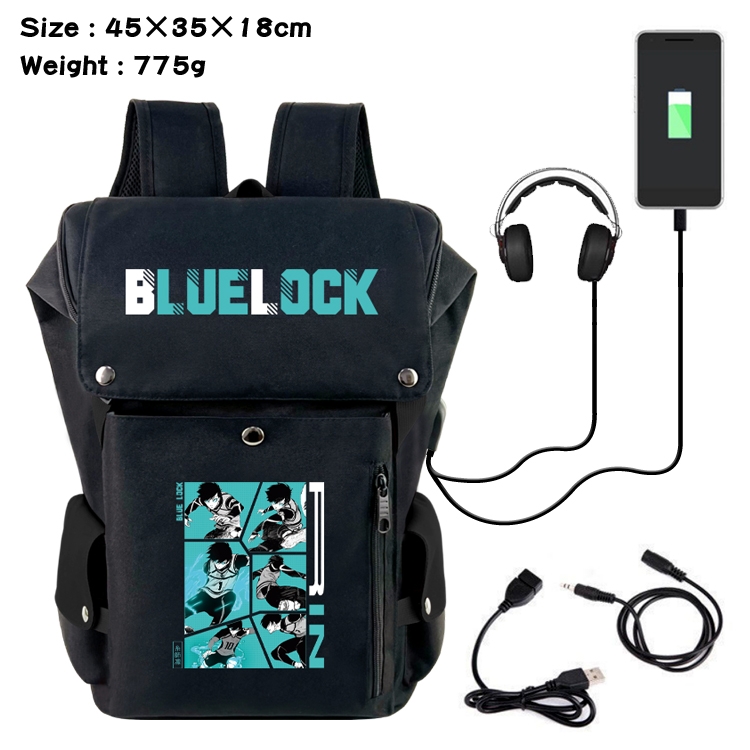 BLUE LOCK  Anime Canvas Bucket Data Cable Backpack School Bag 45X35X18CM 775G