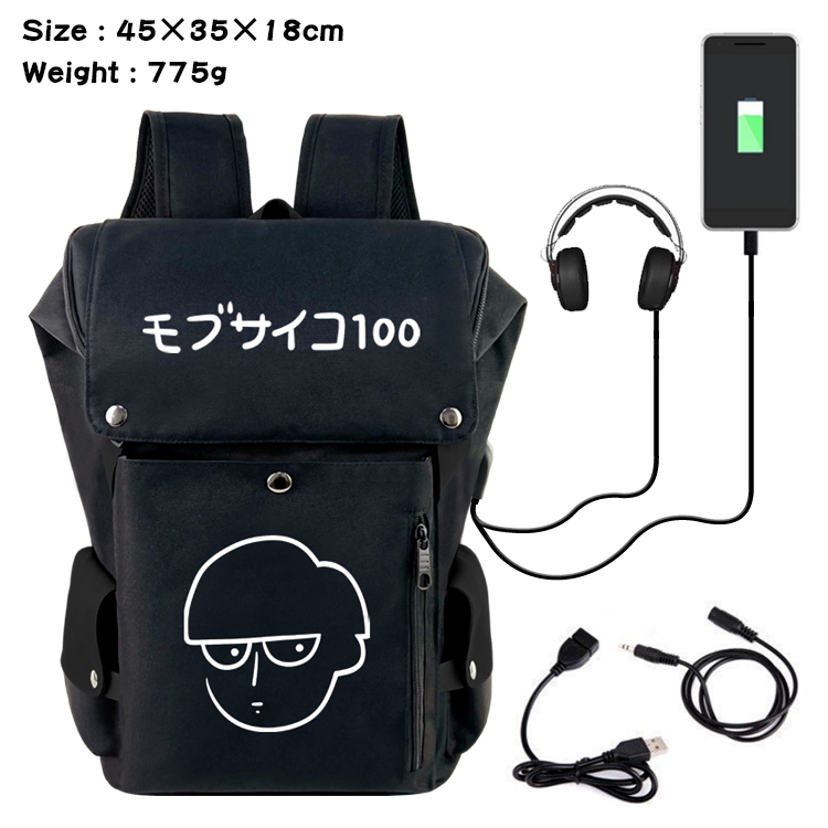 Mob Psycho 100 Anime Canvas Bucket Data Cable Backpack School Bag 45X35X18CM 775G