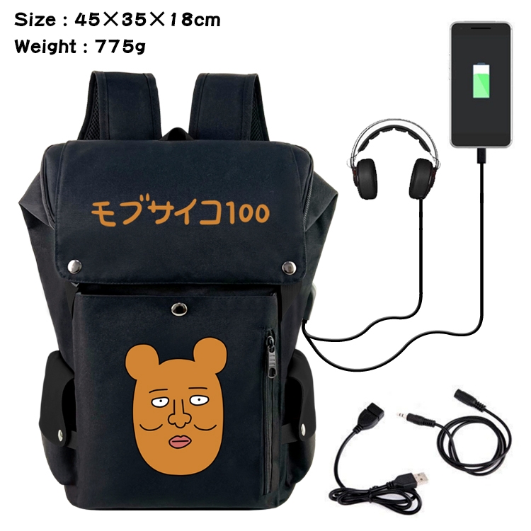 Mob Psycho 100 Anime Canvas Bucket Data Cable Backpack School Bag 45X35X18CM 775G