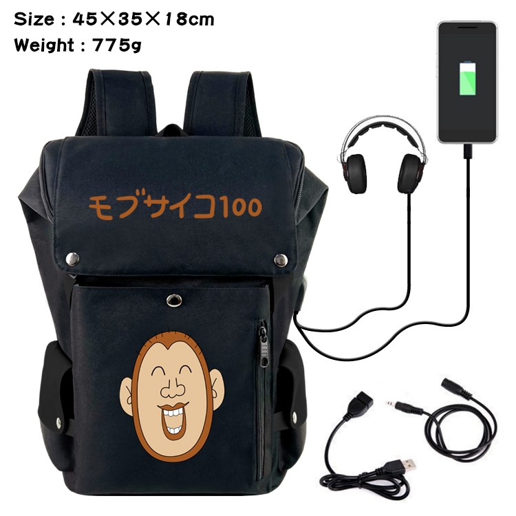 Mob Psycho 100 Anime Canvas Bucket Data Cable Backpack School Bag 45X35X18CM 775G