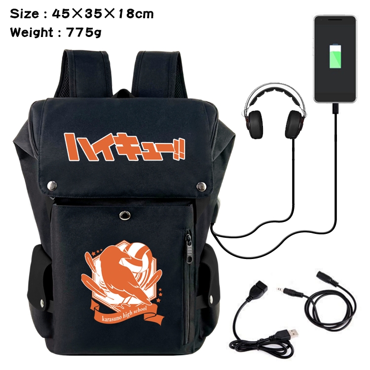 Haikyuu!! Anime Canvas Bucket Data Cable Backpack School Bag 45X35X18CM 775G