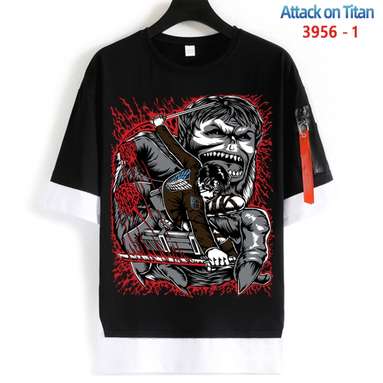 Shingeki no Kyojin Cotton Crew Neck Fake Two-Piece Short Sleeve T-Shirt from S to 4XL HM-3956-1