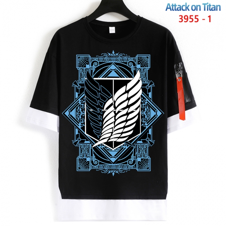 Shingeki no Kyojin Cotton Crew Neck Fake Two-Piece Short Sleeve T-Shirt from S to 4XL  HM-3955-1