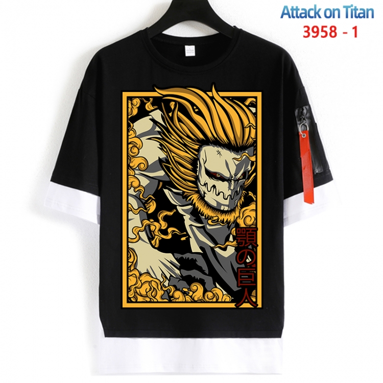 Shingeki no Kyojin Cotton Crew Neck Fake Two-Piece Short Sleeve T-Shirt from S to 4XL HM-3958-1