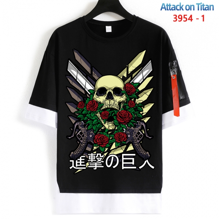 Shingeki no Kyojin Cotton Crew Neck Fake Two-Piece Short Sleeve T-Shirt from S to 4XL  HM-3954-1