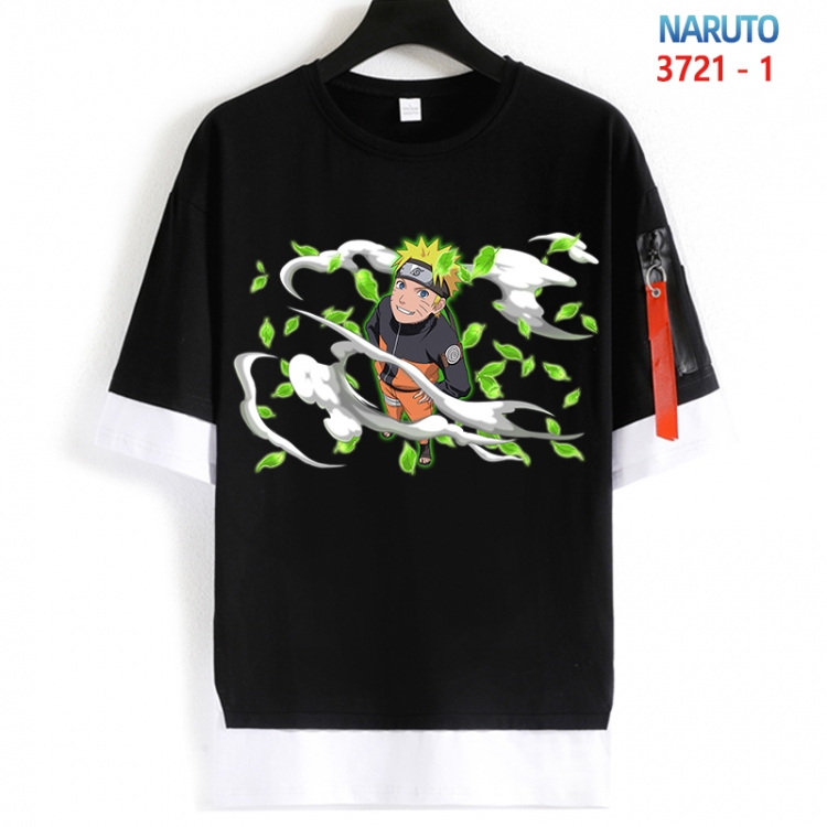 Naruto Cotton Crew Neck Fake Two-Piece Short Sleeve T-Shirt from S to 4XL HM-3721-1
