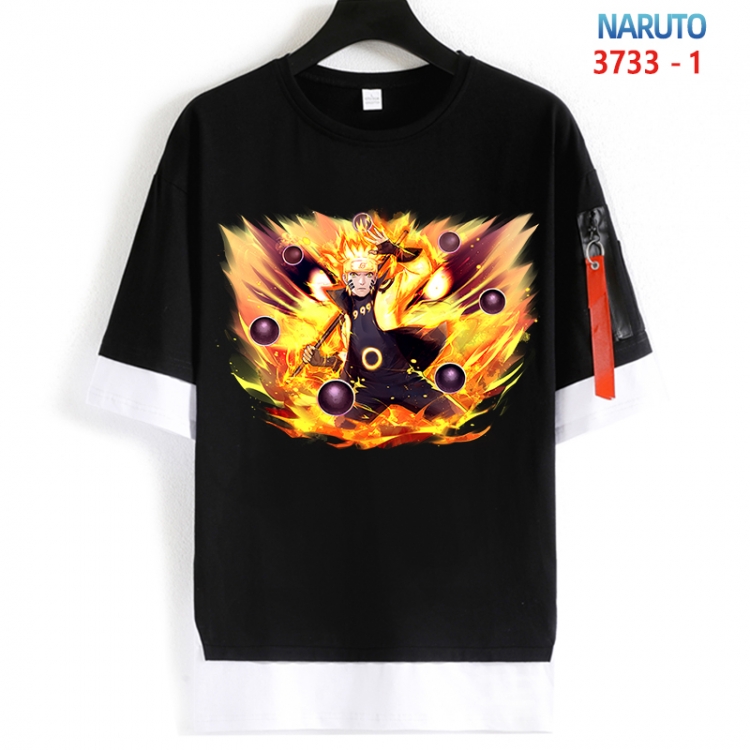 Naruto Cotton Crew Neck Fake Two-Piece Short Sleeve T-Shirt from S to 4XL  HM-3733-1