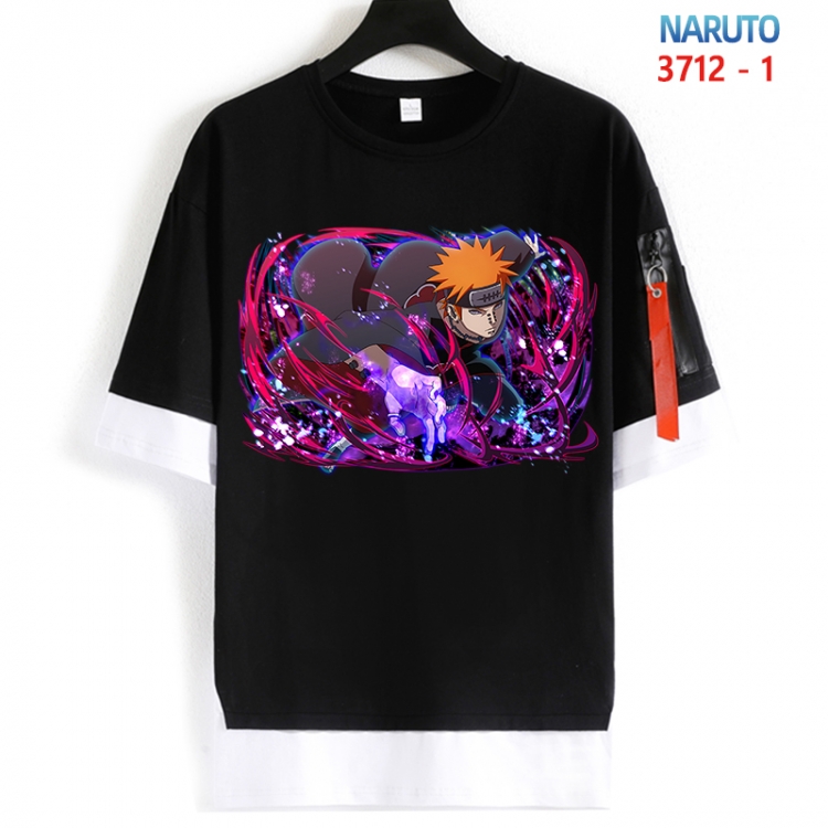 Naruto Cotton Crew Neck Fake Two-Piece Short Sleeve T-Shirt from S to 4XL  HM-3712-1