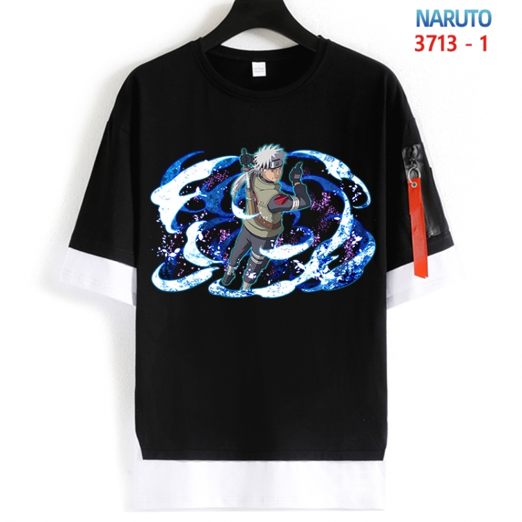Naruto Cotton Crew Neck Fake Two-Piece Short Sleeve T-Shirt from S to 4XL  HM-3713-1