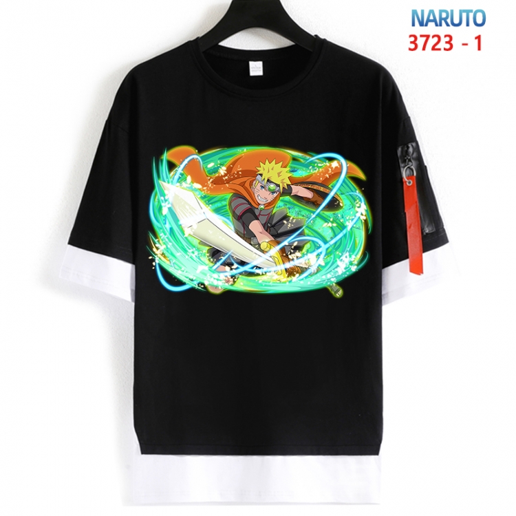 Naruto Cotton Crew Neck Fake Two-Piece Short Sleeve T-Shirt from S to 4XL  HM-3723-1
